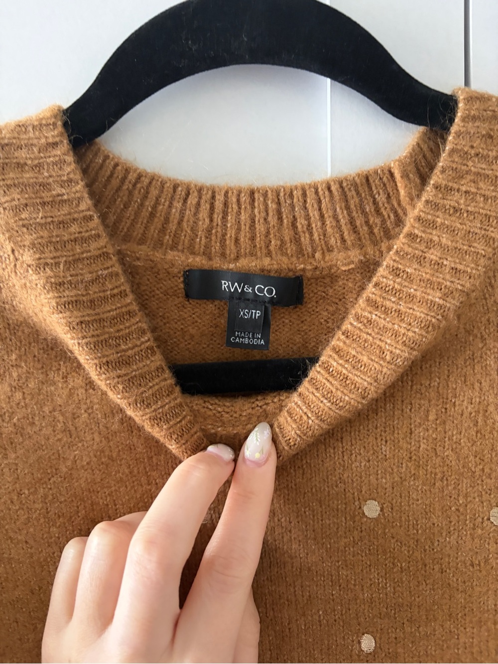 RW&CO. Camel Crewneck Sweater with Sparkle Dot Accents - Picture 2 of 2
